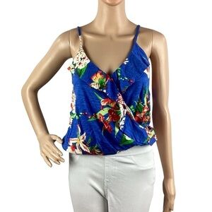 Express Floral Ruffle Tank Top Size S Blue